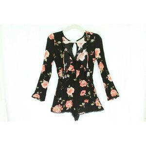 Rewind Romper Shorts Floral Long Sleeves Bohemian Black Pink Juniors XS